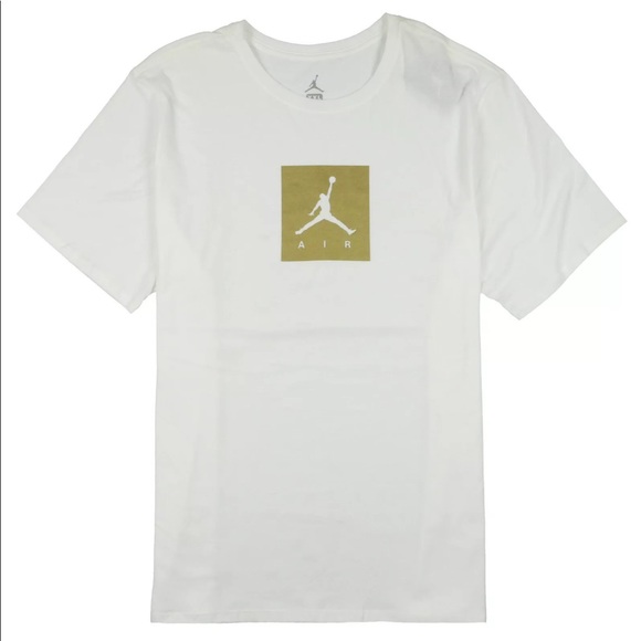 white and gold jordan shirt